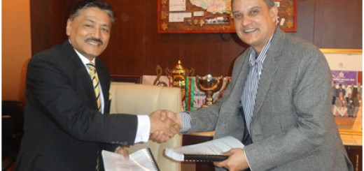 Kishore Maharjan-Chief Executive Officer, Civil Bank Ltd and PrithviGyawali, Head of Central Renewable Energy Fund Secretariat after signing the agreement amidst a function in Kathmandu on Wednesday, January 28, 2015.