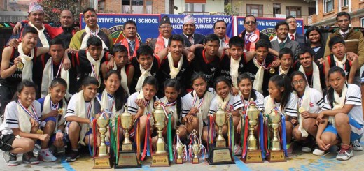 Winners host Innovative English School and Valley Public School with their titles at the 4th Innovative Inter-School Basketball Tournament 2015 on Wednesday, February 11, 2015. (Photo Courtesy: NSC)