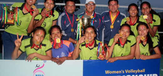 Winner Armed Police Force (APF) at the 4th International Women´s Invitational Volleyball Tournament held in Pokhara on Tuesday, February 24, 2015. (NSC)